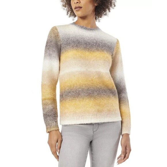 Jones New York Women's Crewneck Ombré Knit Sweater Yellow Gray size XL - Picture 1 of 7